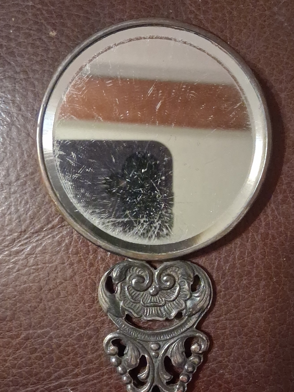 Vintage Antique-Style Handheld Mirror in Silver Tone
